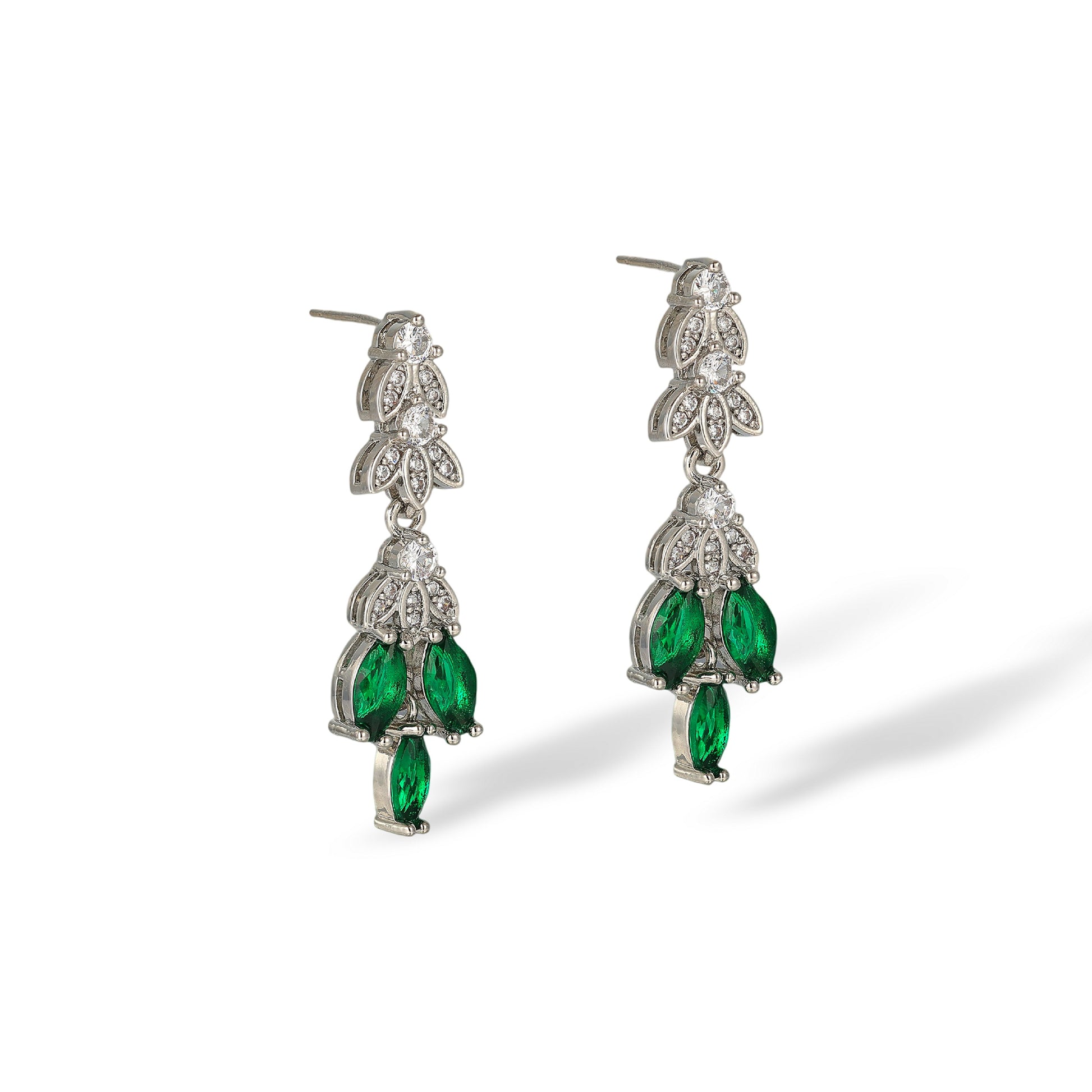 Taja Green Marquise Leaf Drop Earrings & Necklace Set