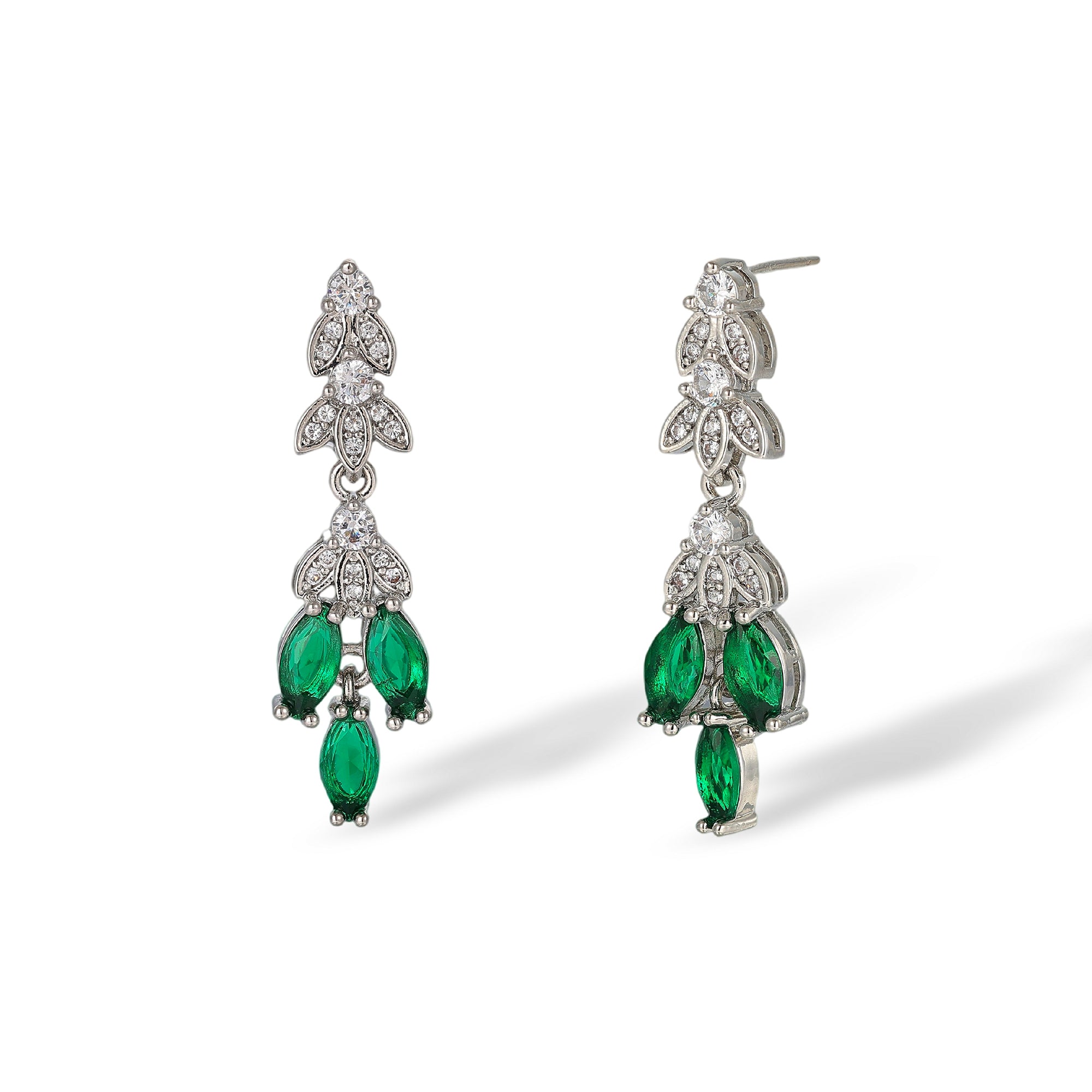 Taja Green Marquise Leaf Drop Earrings & Necklace Set