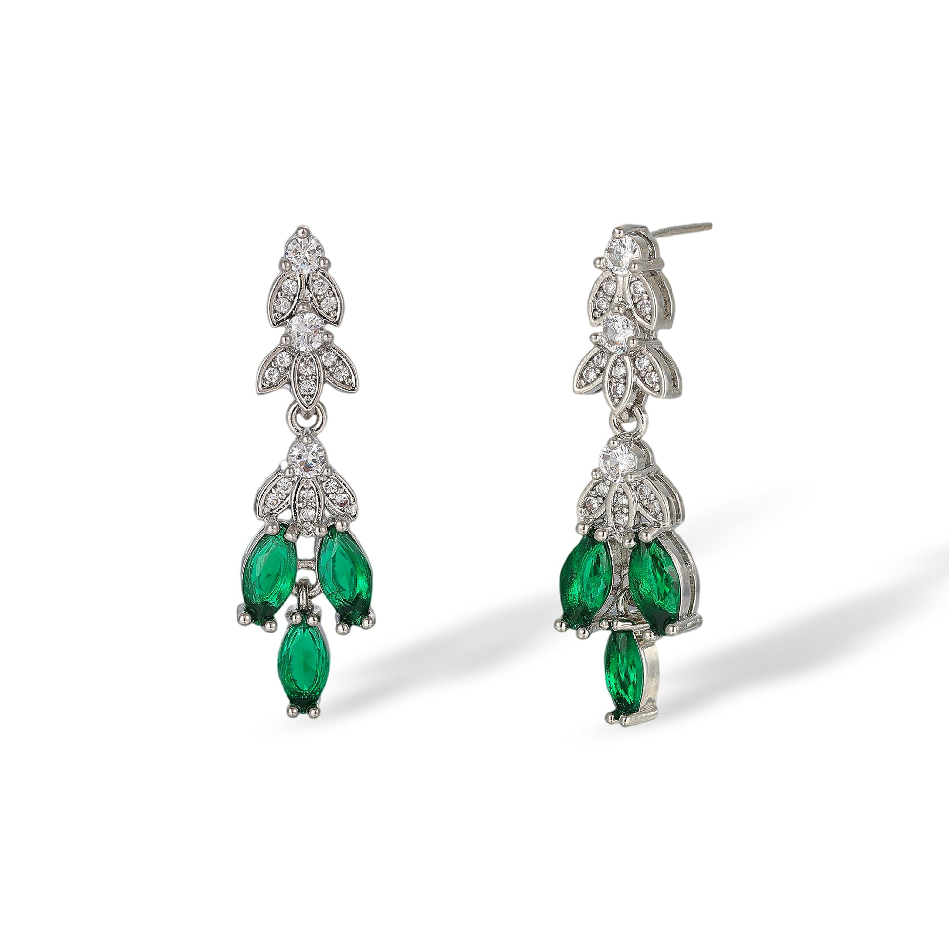Taja Green Marquise Leaf Drop Earrings & Necklace Set