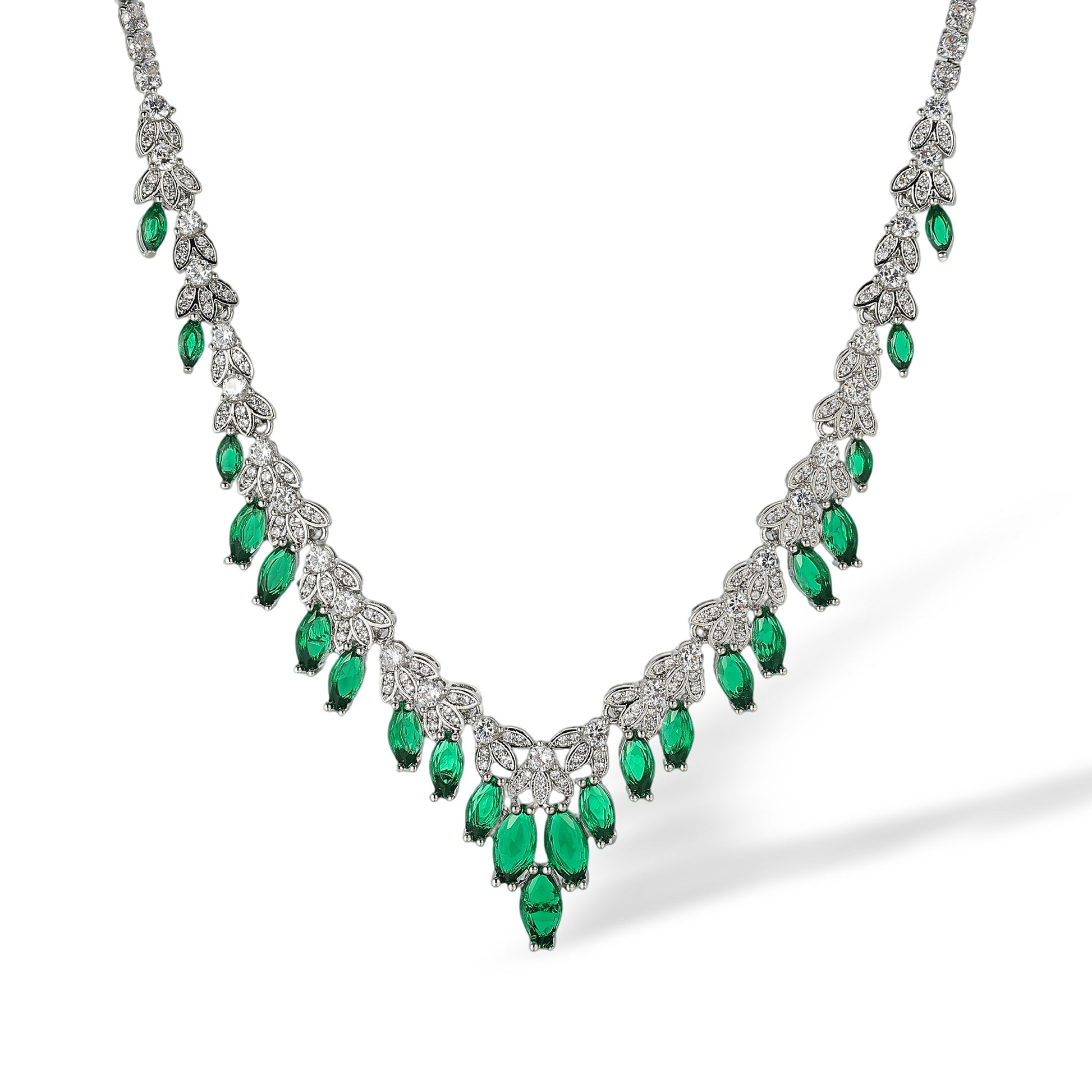 Taja Green Marquise Leaf Drop Earrings & Necklace Set