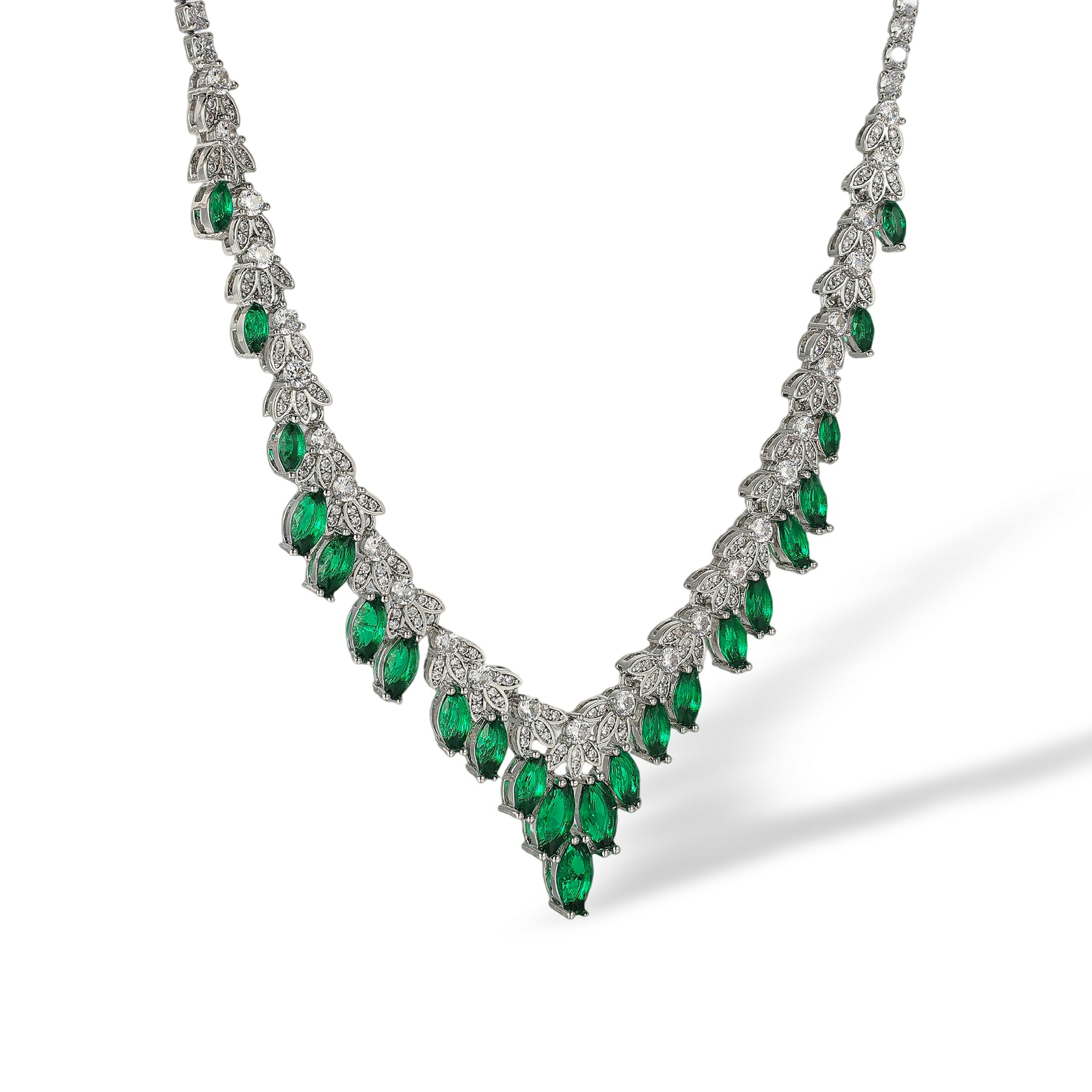 Taja Green Marquise Leaf Drop Earrings & Necklace Set