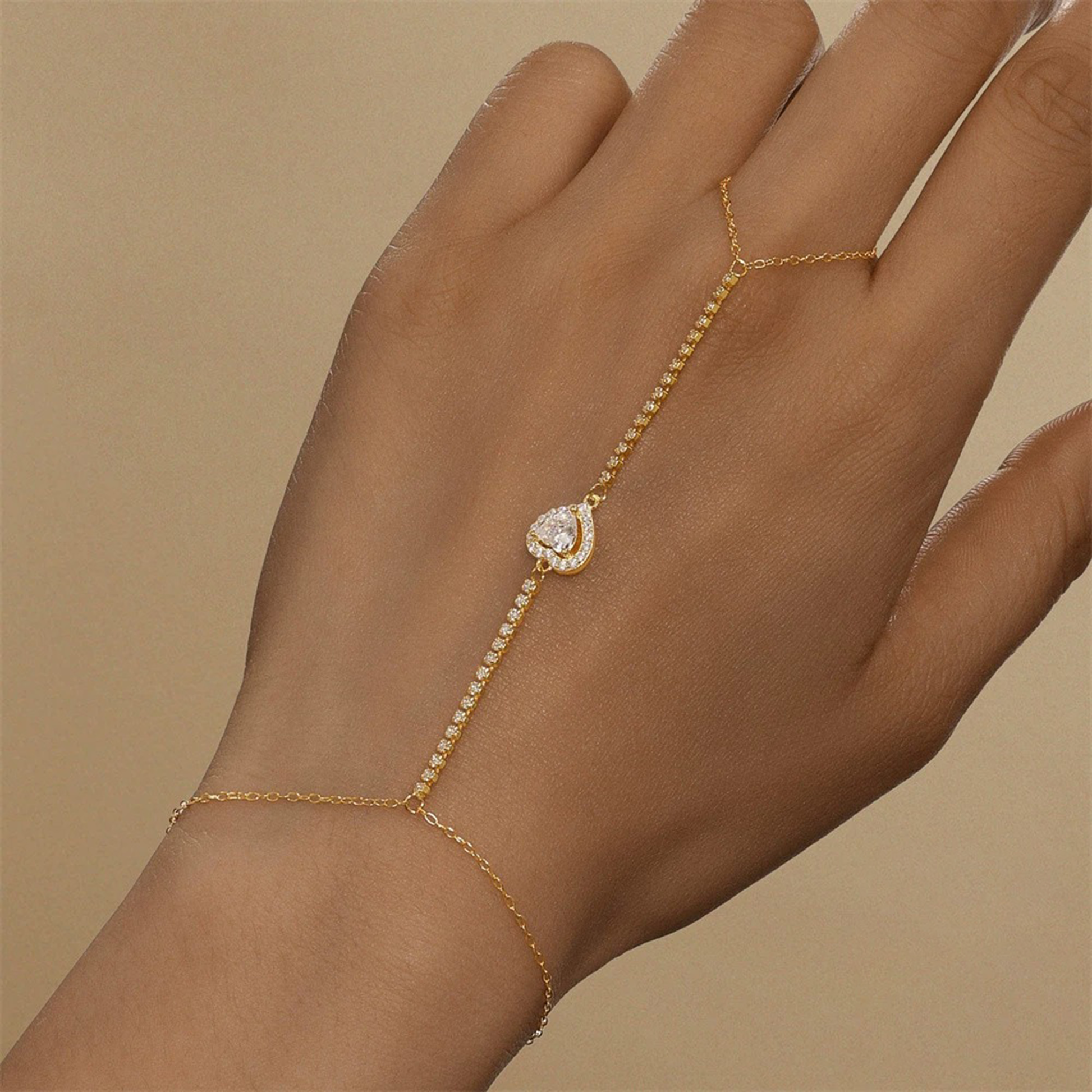 Talea 14K Gold Heart Linked Finger Bracelet