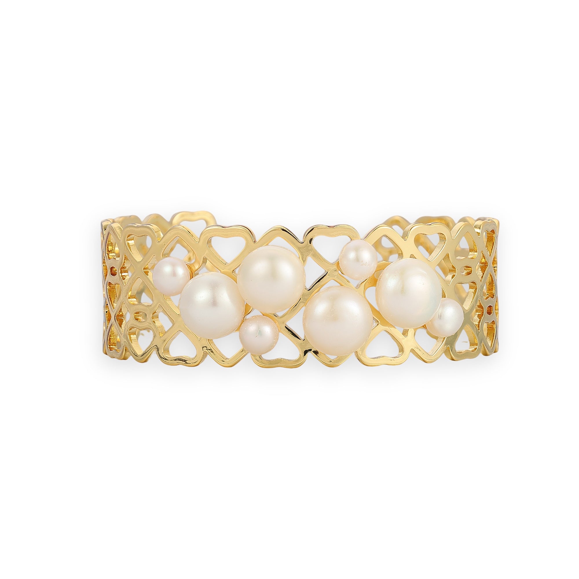 Tania 14K Gold Pearl Heart Open Bangle
