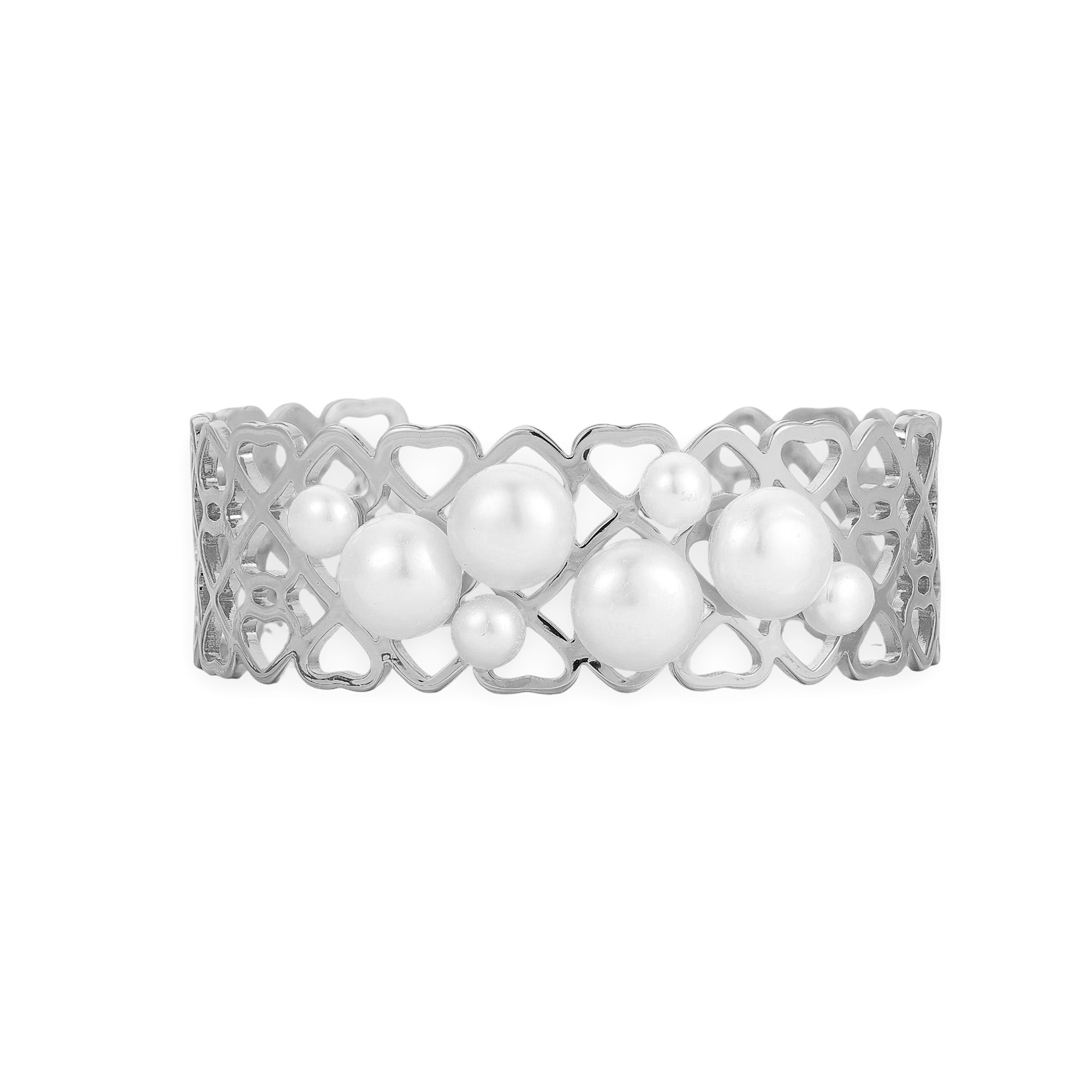 Tania 14K Gold Pearl Heart Open Bangle