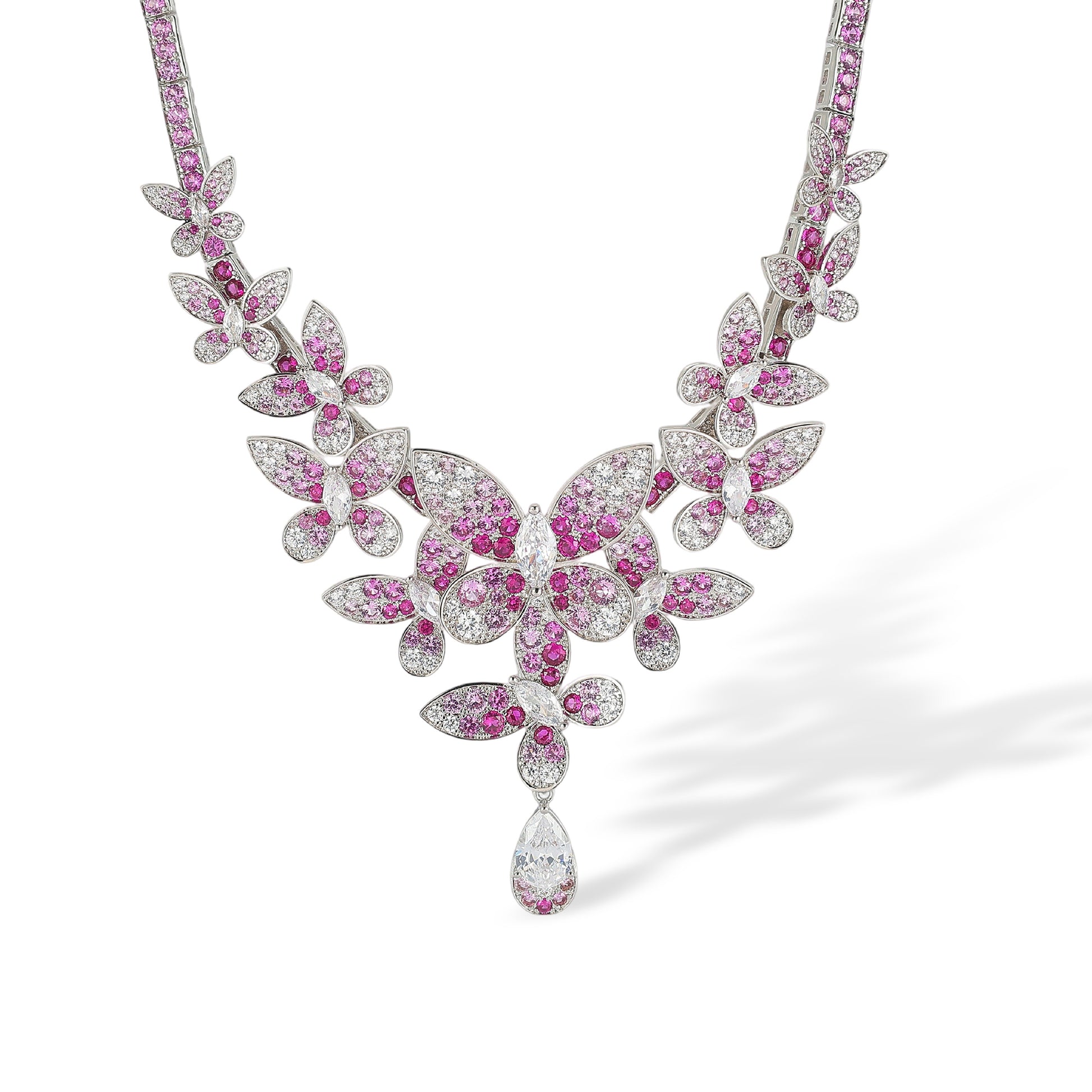 Thordis Pink Butterfly Teardrop Necklace