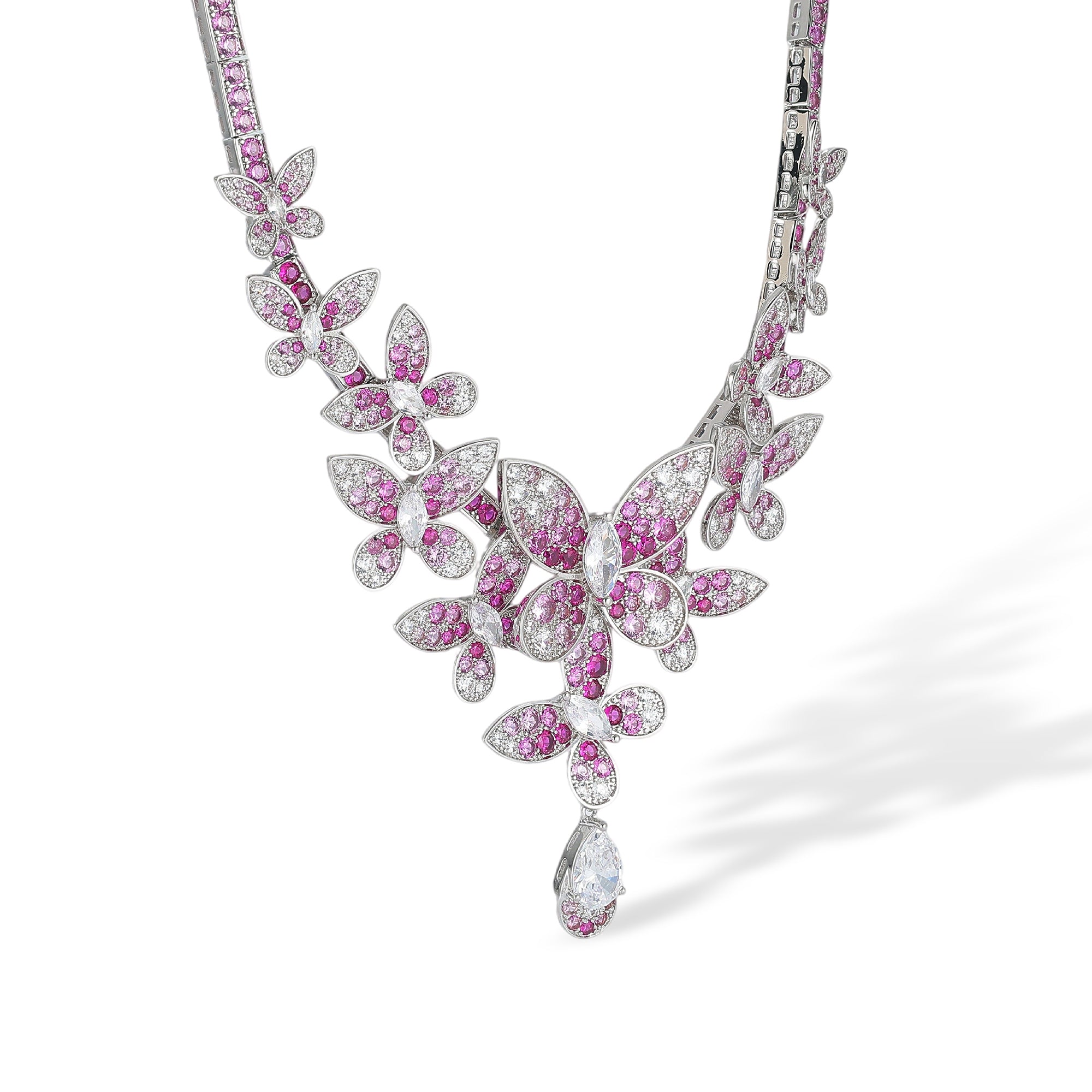 Thordis Pink Butterfly Teardrop Necklace