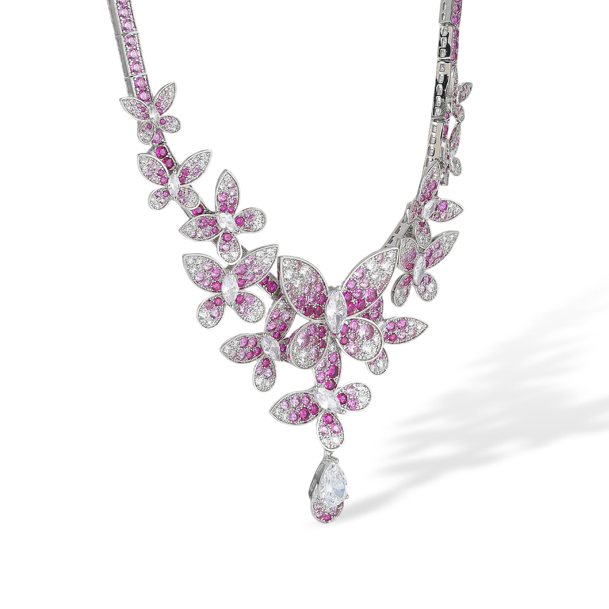 Thordis Pink Butterfly Teardrop Necklace