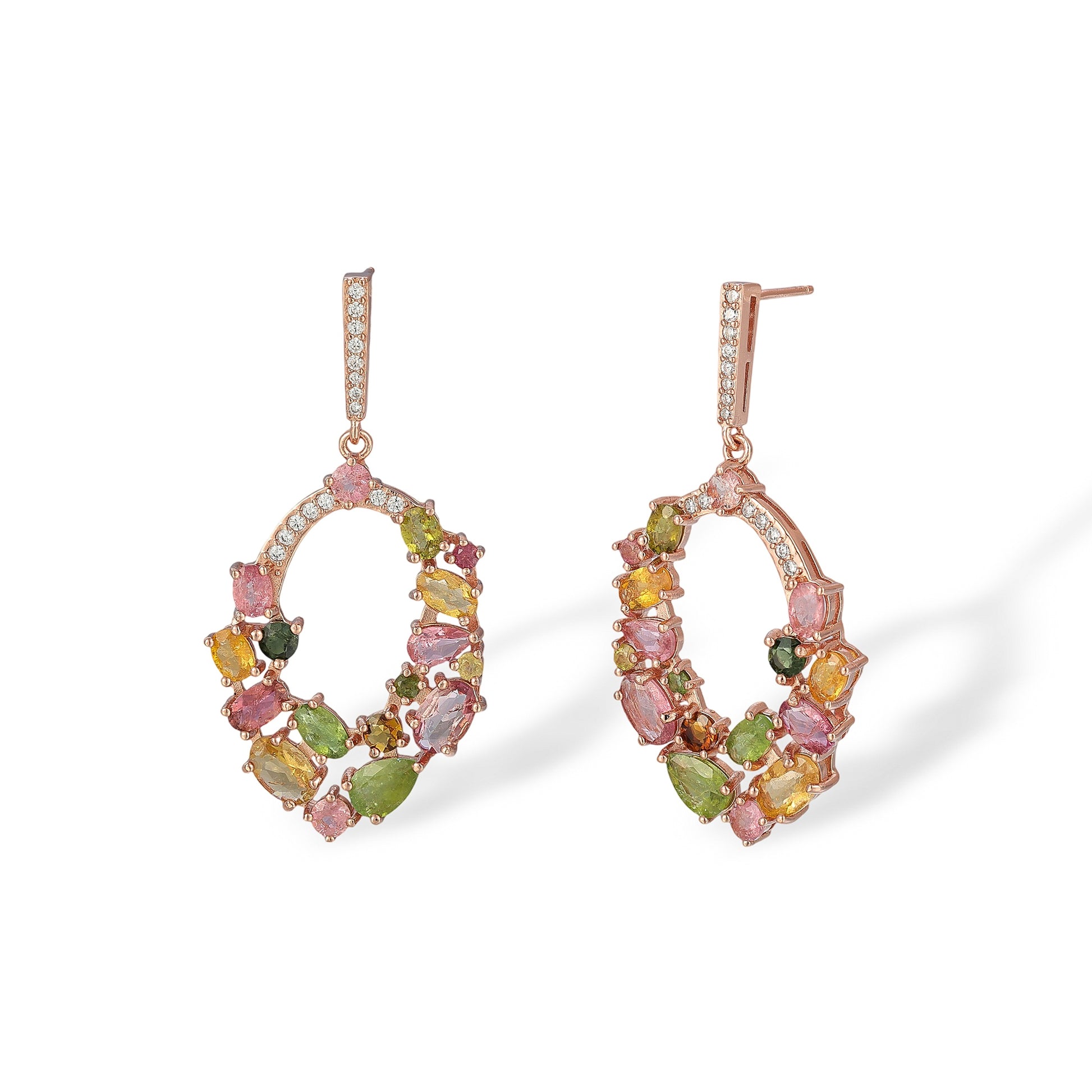 Tomke Multicolor Tourmaline Openwork Oval Drop Earrings