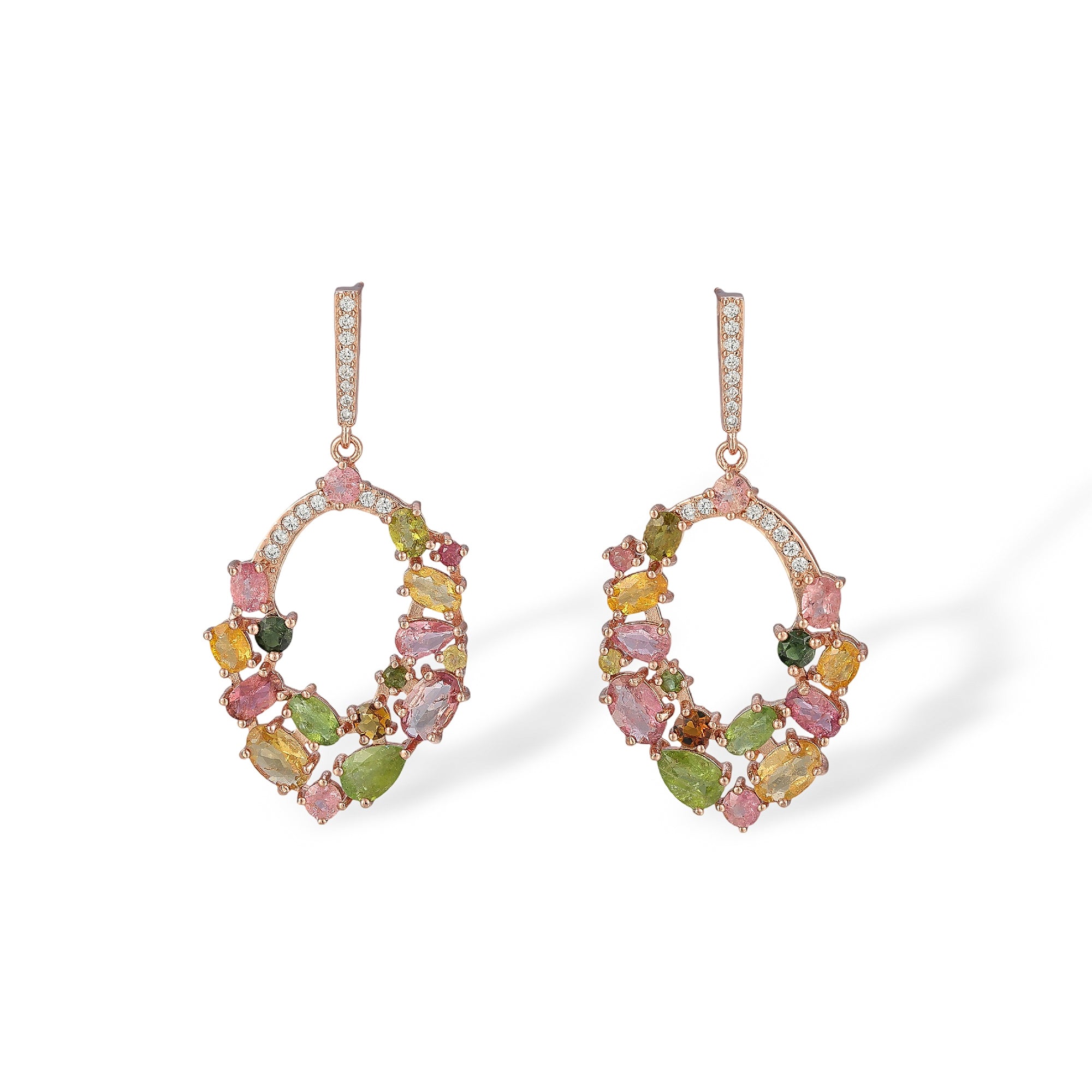 Tomke Multicolor Tourmaline Openwork Oval Drop Earrings