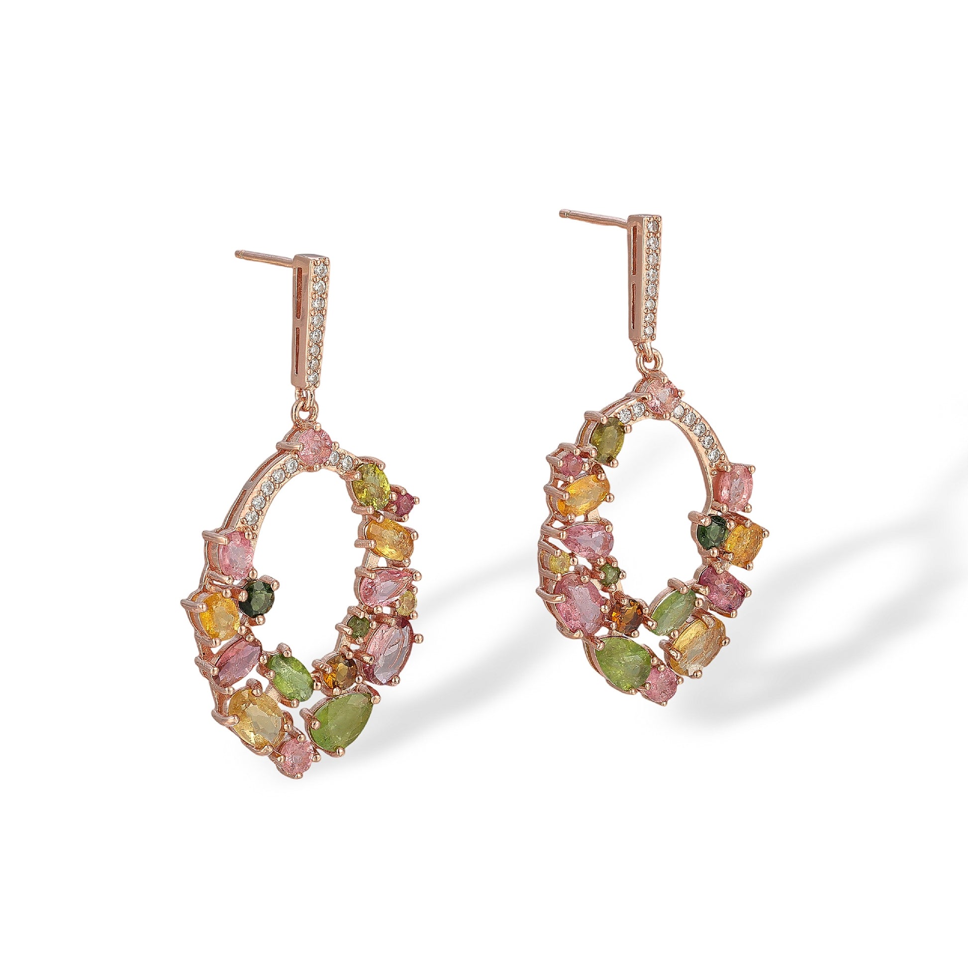 Tomke Multicolor Tourmaline Openwork Oval Drop Earrings