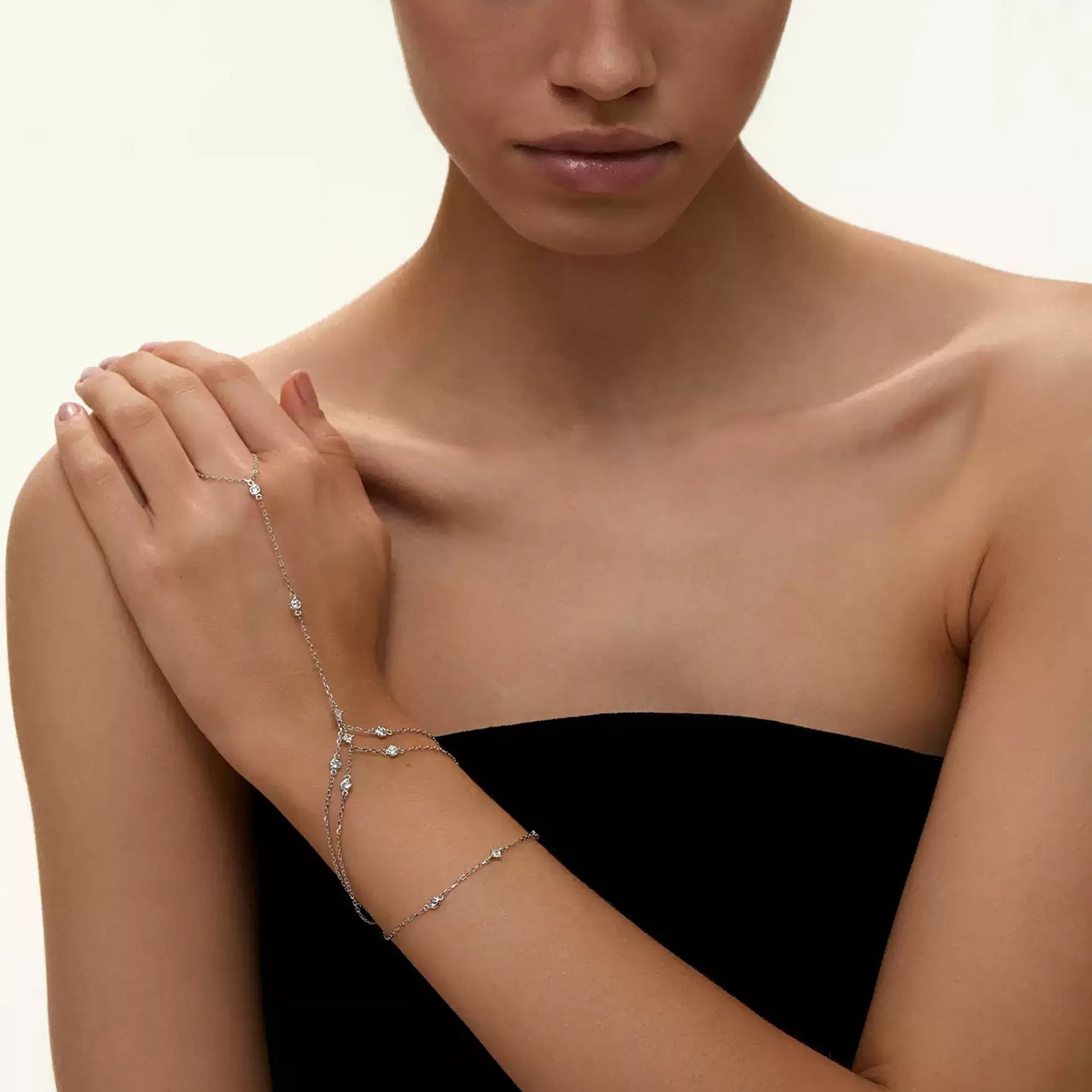 Trude 18K Gold Layered Round Square Linked Finger Bracelet