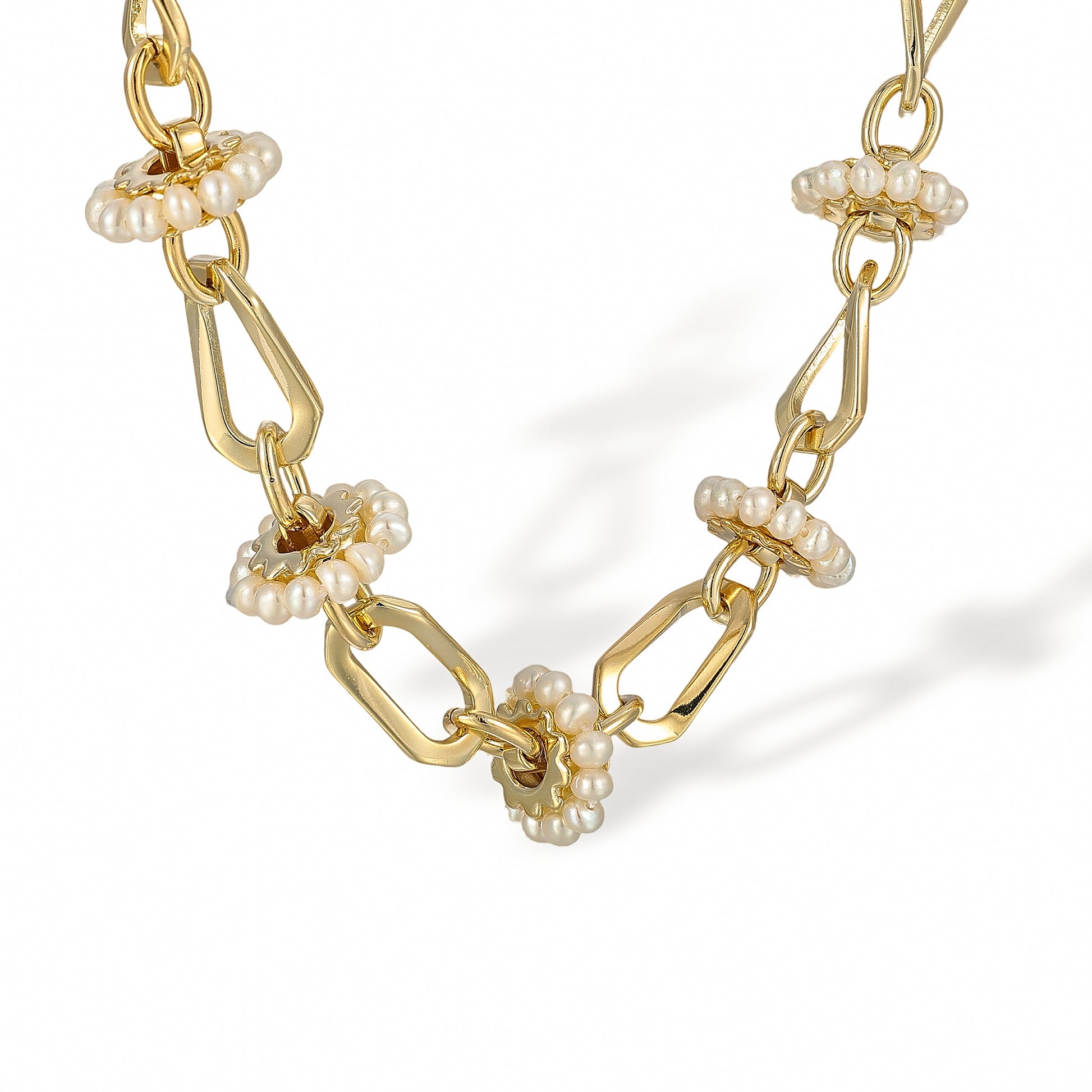 Uschi 14K Gold Pearl Wheel Necklace