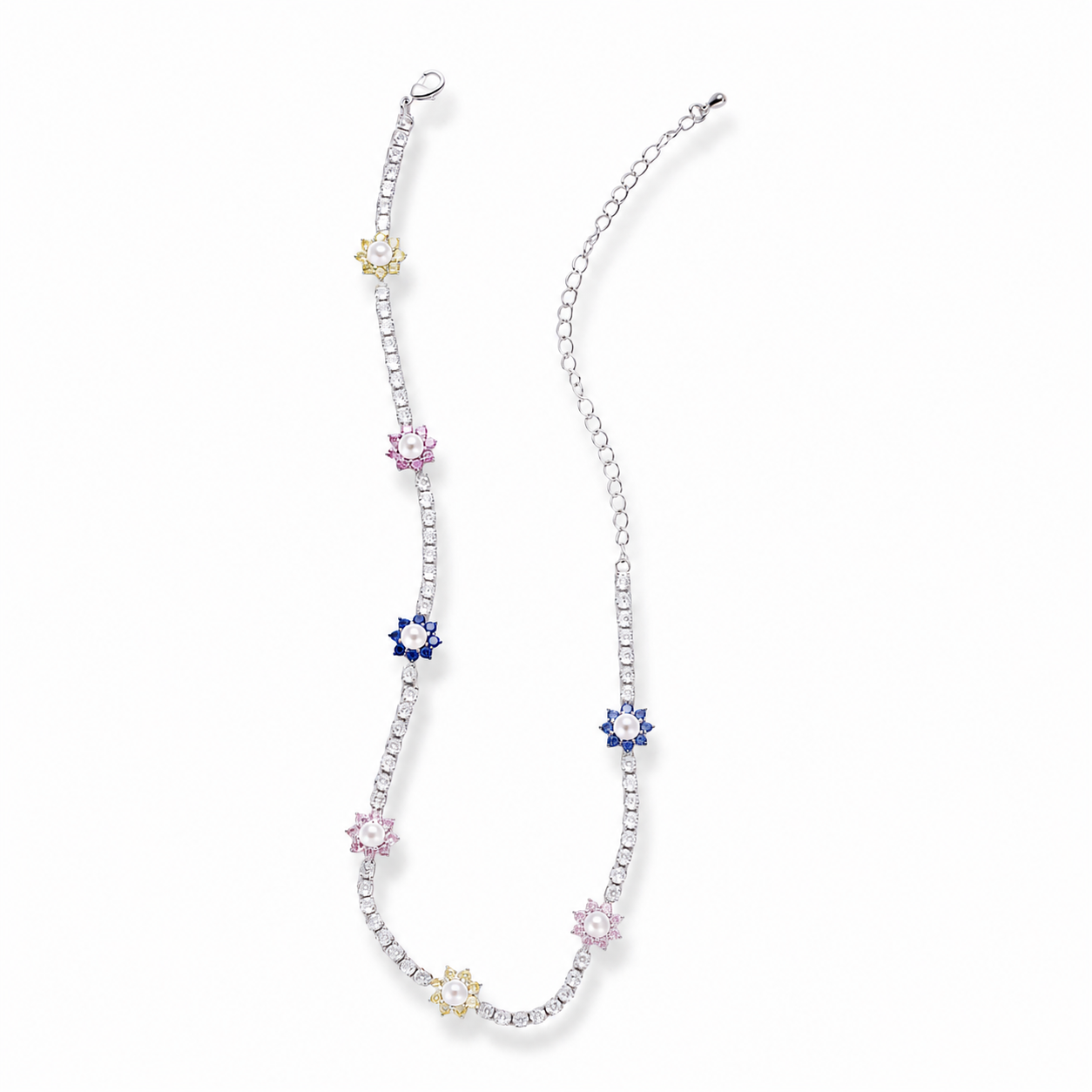 Valentina Multicolor Floral Pearl Choker Necklace