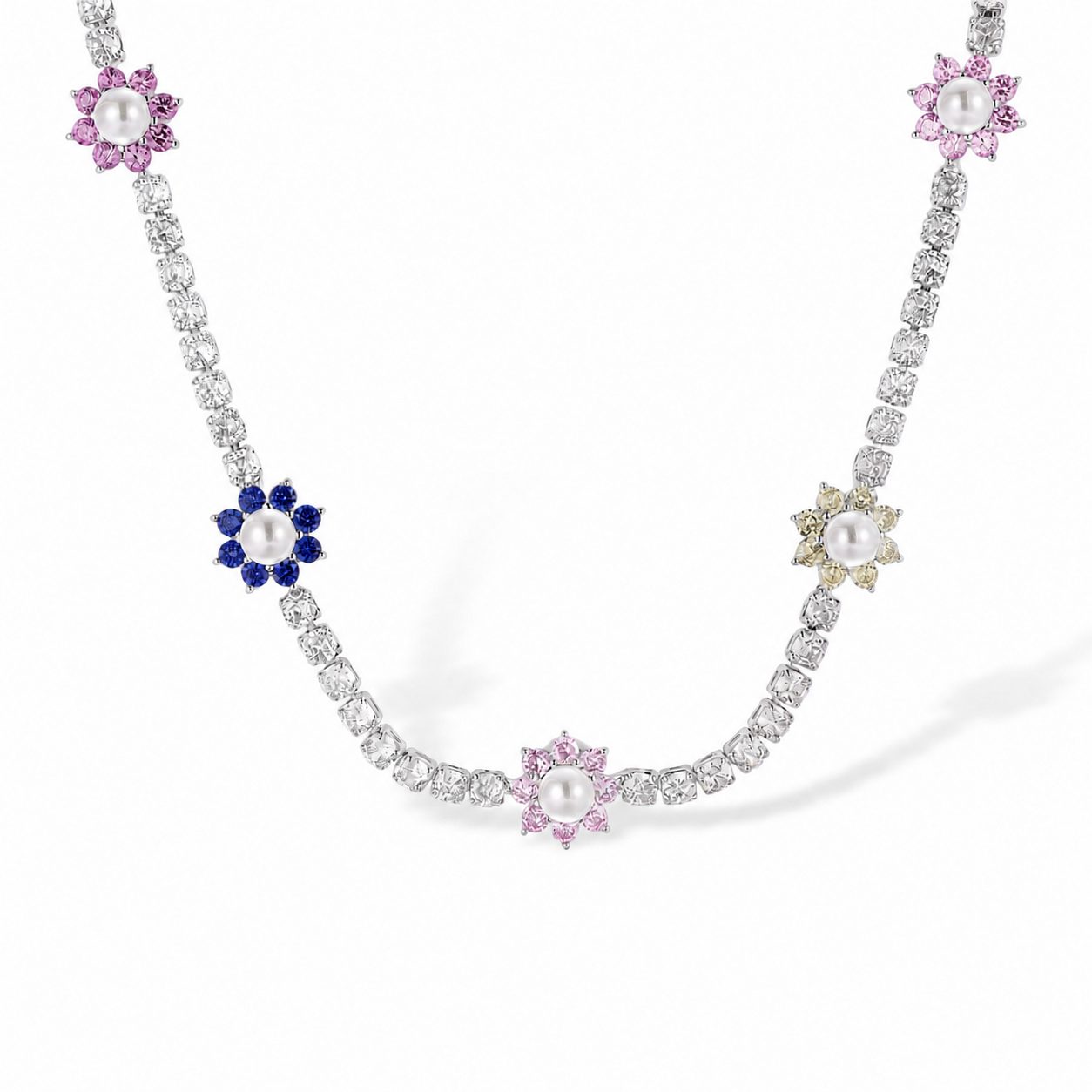 Valentina Multicolor Floral Pearl Choker Necklace