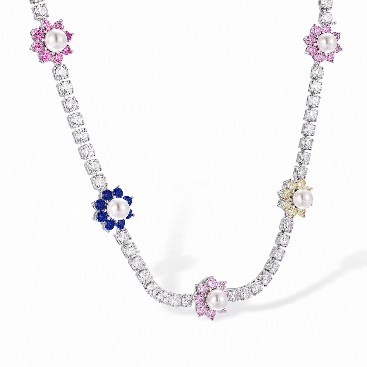 Valentina Multicolor Floral Pearl Choker Necklace