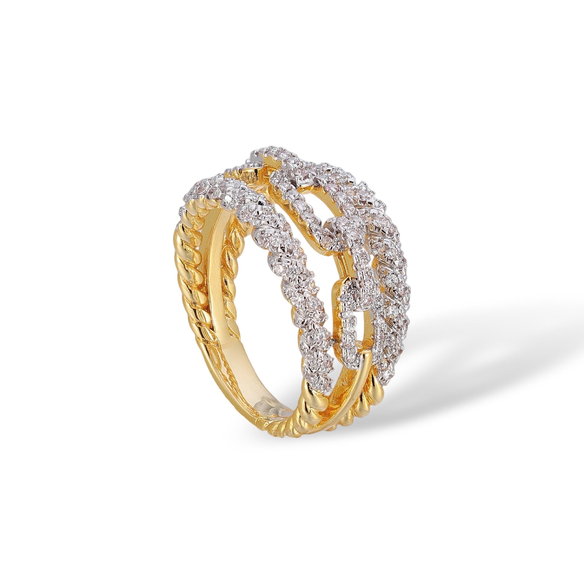 Valeria 14K Gold Triple Row Pavé Link Ring