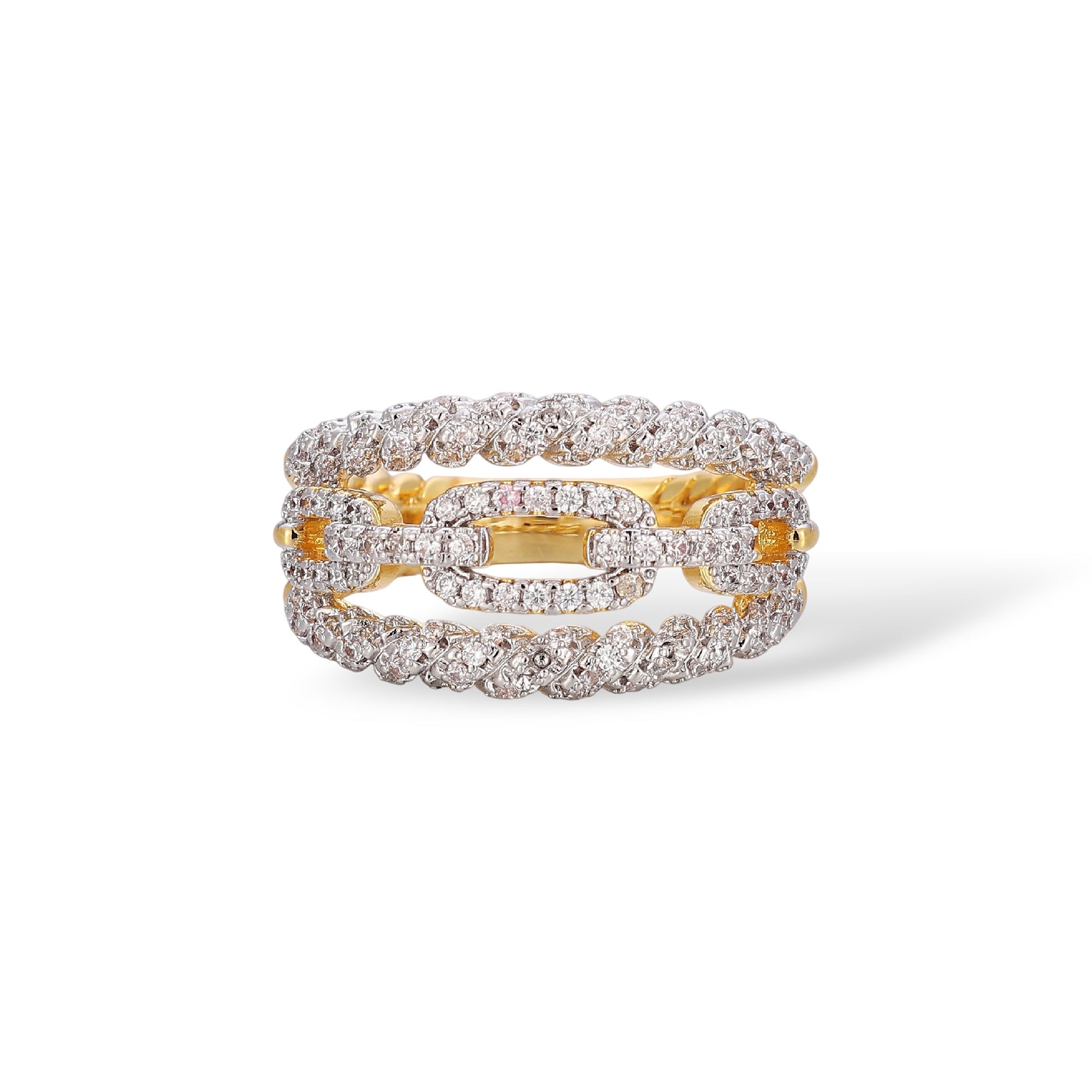Valeria 14K Gold Triple Row Pavé Link Ring