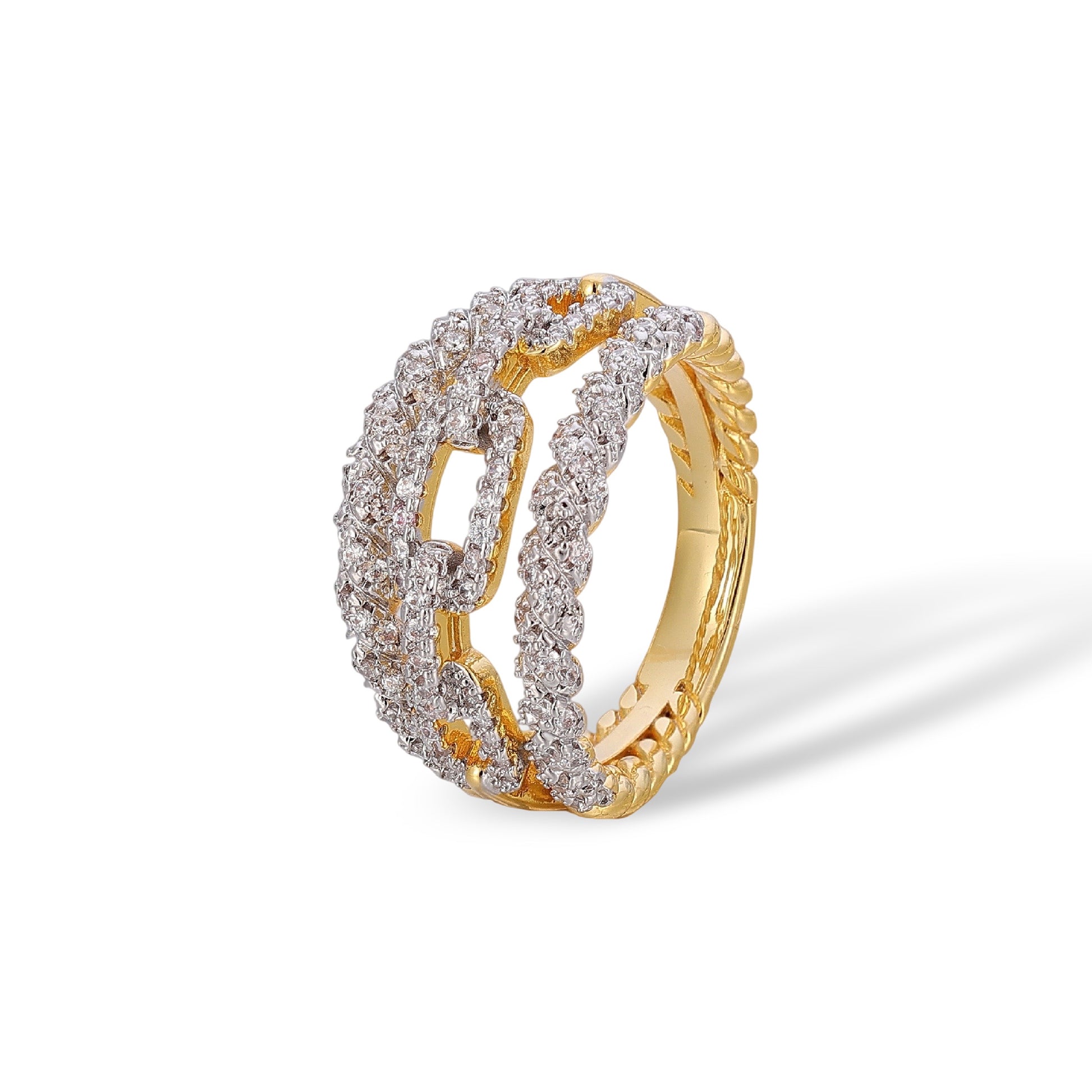 Valeria 14K Gold Triple Row Pavé Link Ring