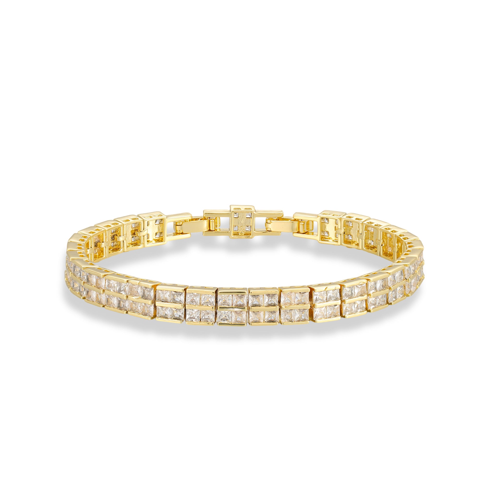 Viola 14K Gold Double Row Square Tennis Bracelet