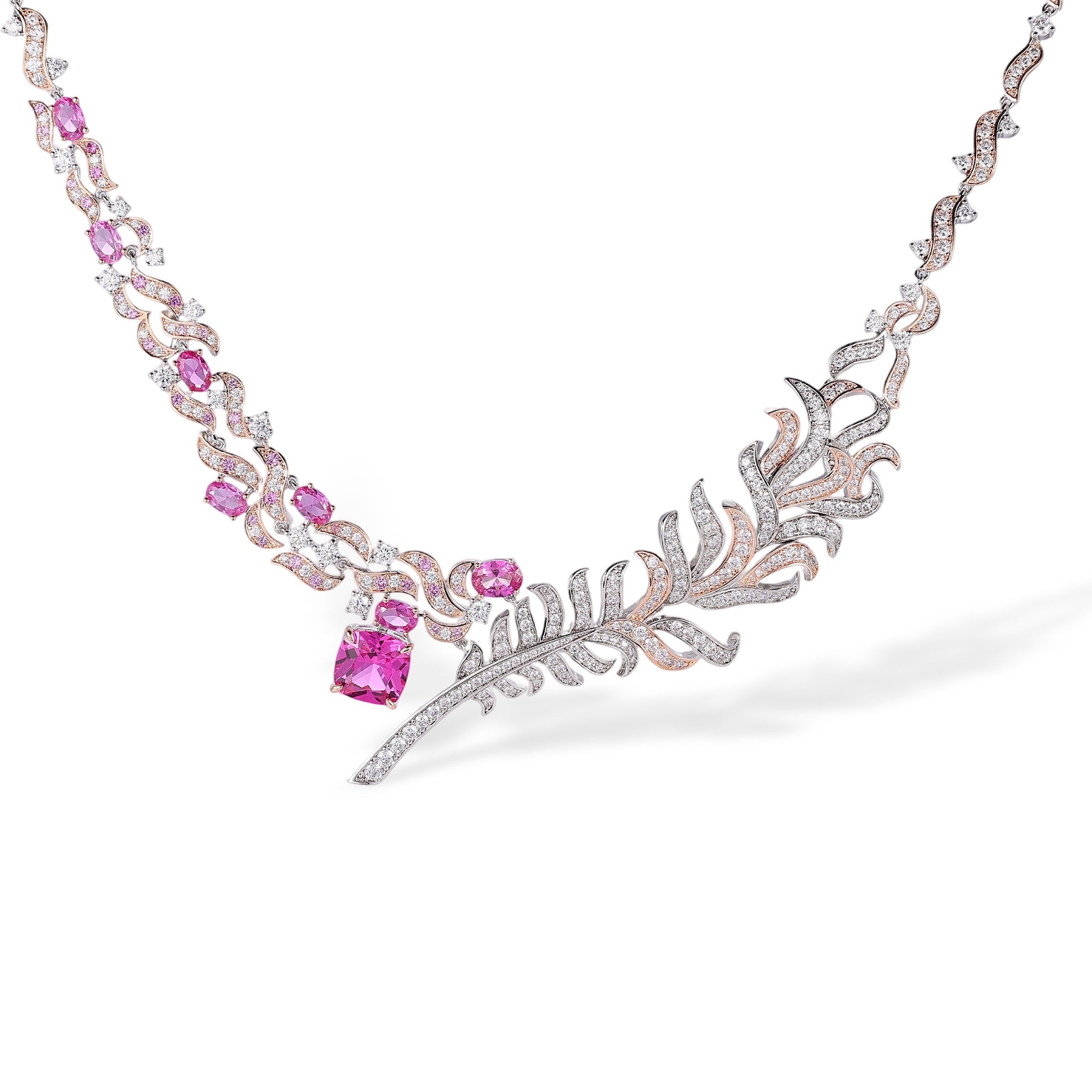Viviana Pink Plume Tennis Two Layer Necklace