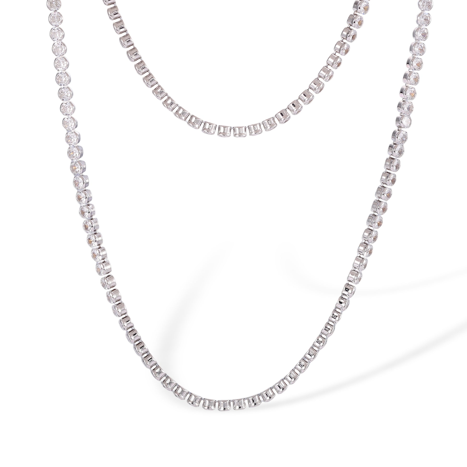 Viviana Pink Plume Tennis Two Layer Necklace