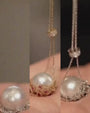 Pearl Caged in Blue Sapphire and Diamond Chain Mesh - Luxury Pearl Net Pendant